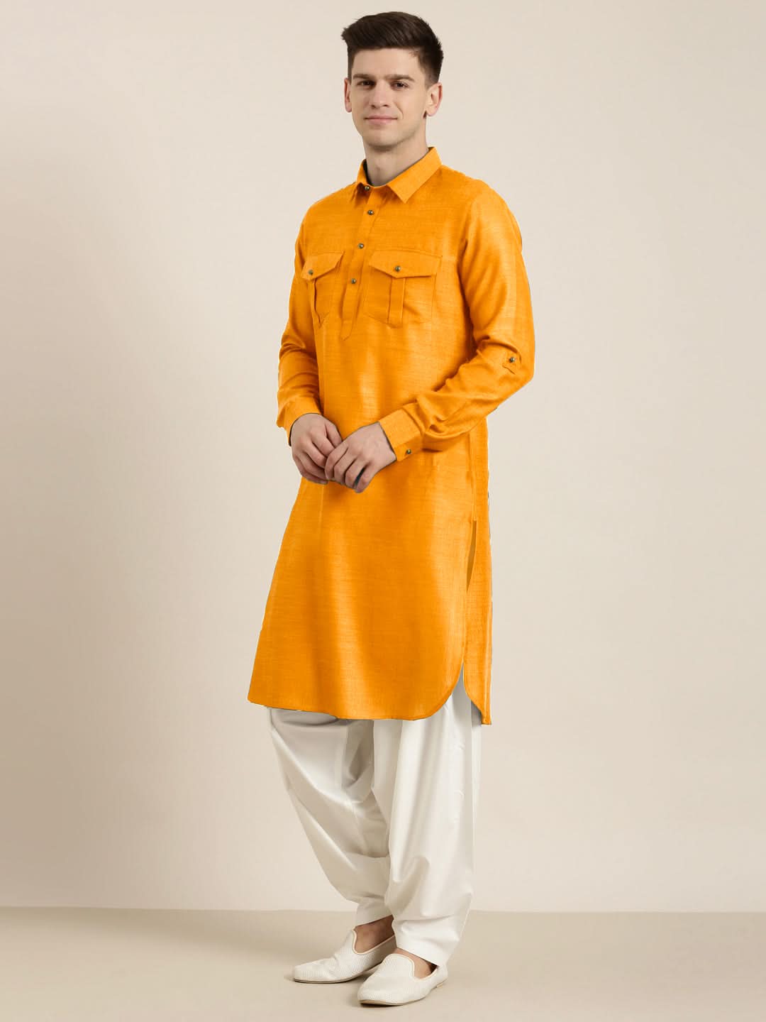 Mustard cotton Pathani with Salwar