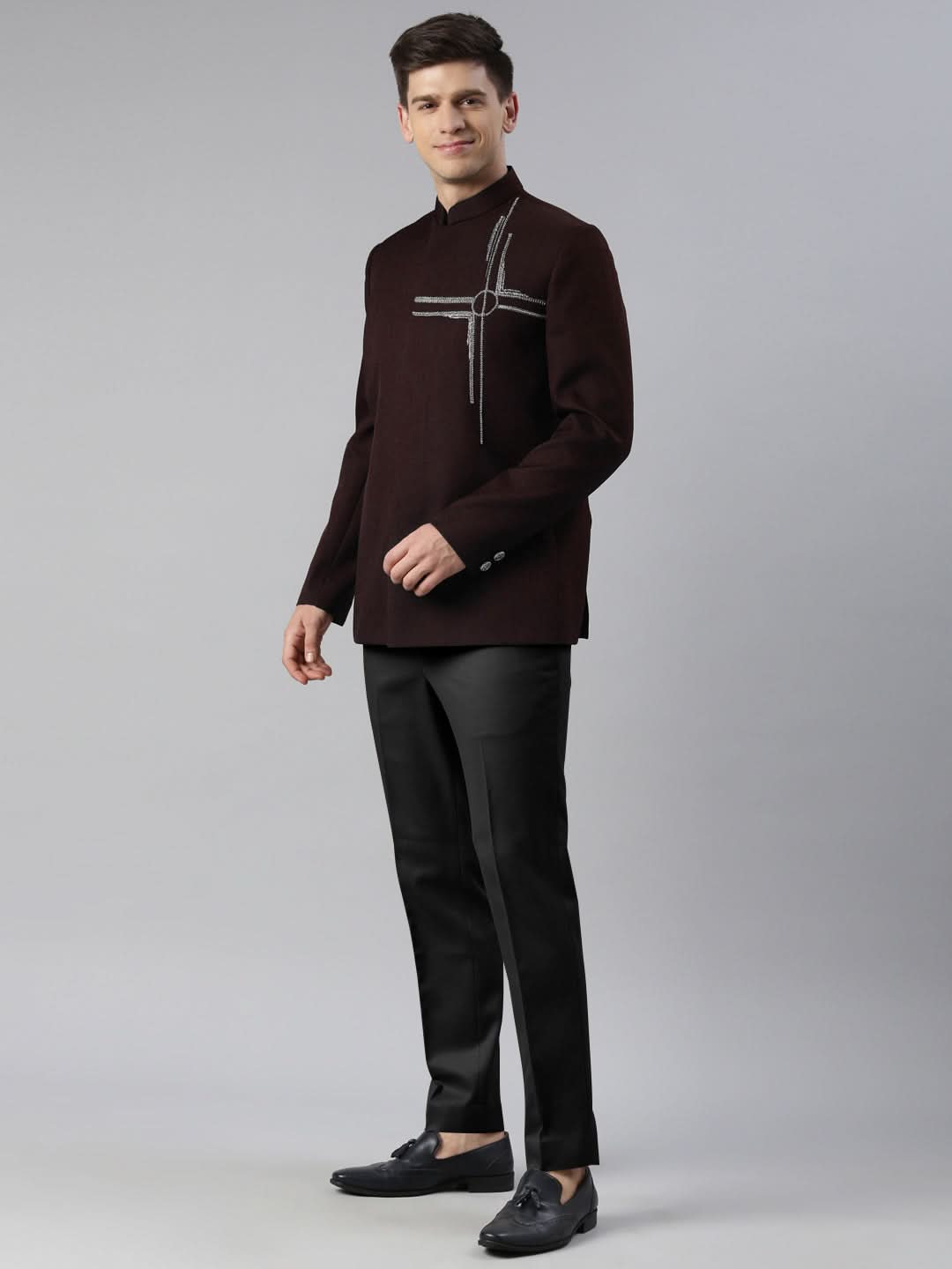 Wine Embroidered Bandhgala