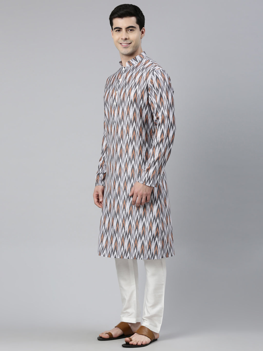 Grey Ikat Printed Kurta Set