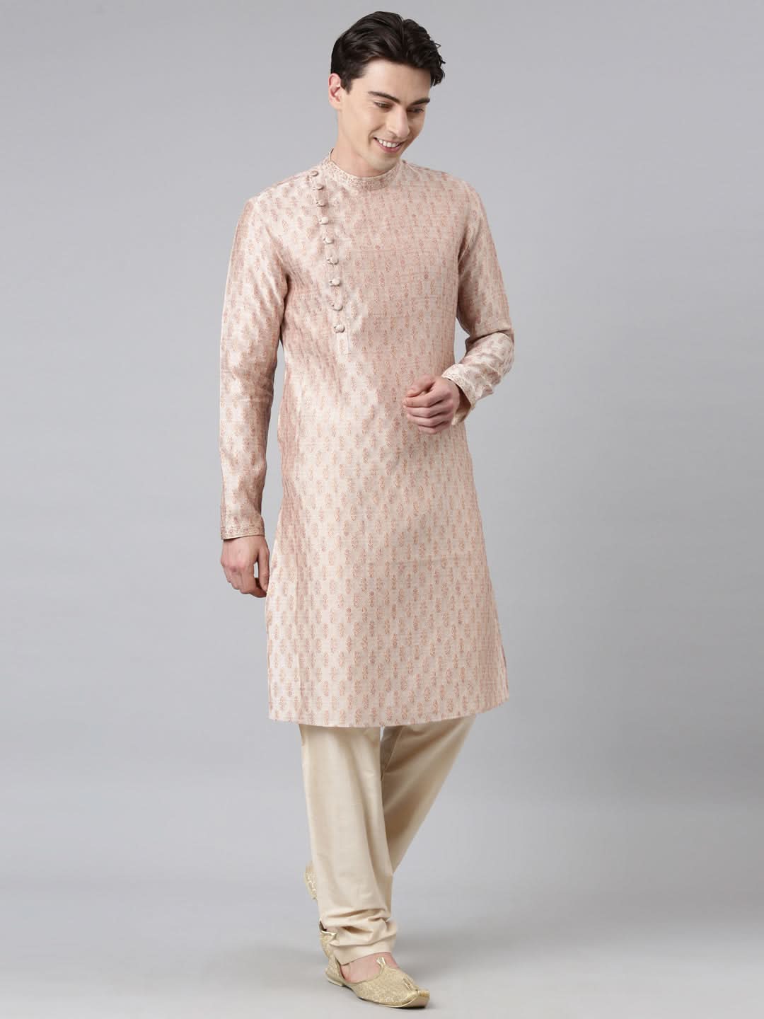 Peach Angrakha Kurta Set