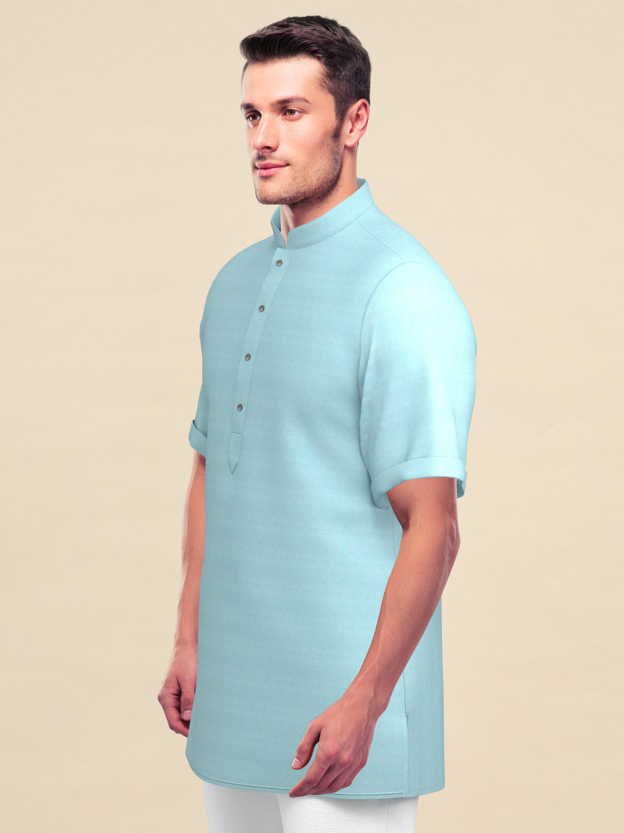 Sky Blue Jacquard Short Kurta