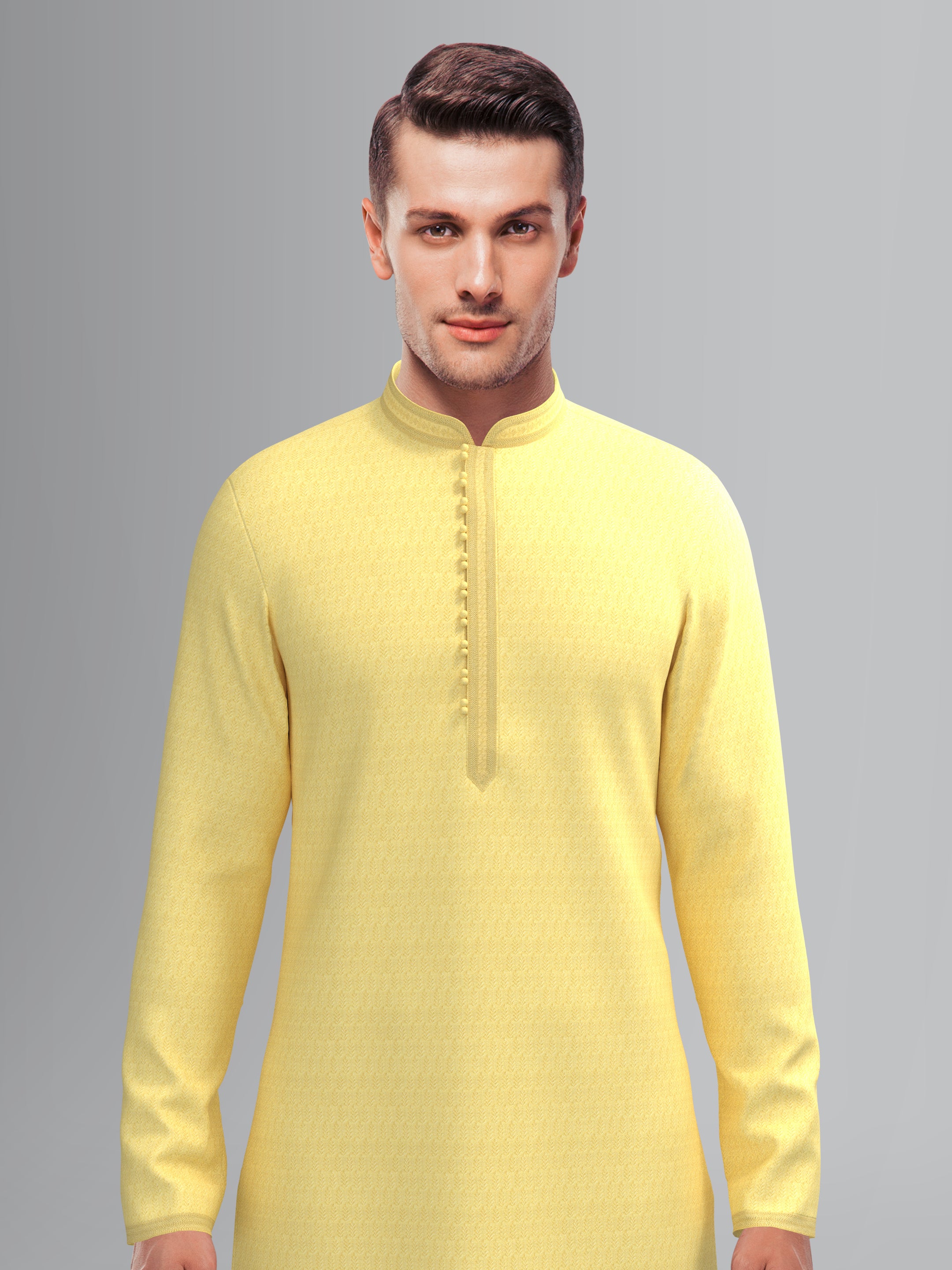 Yellow Jacquard Kurta Set