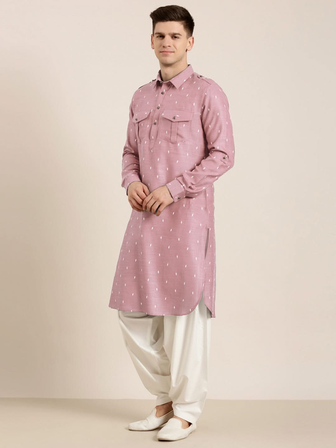 Pink Cotton Pathani With Salwar