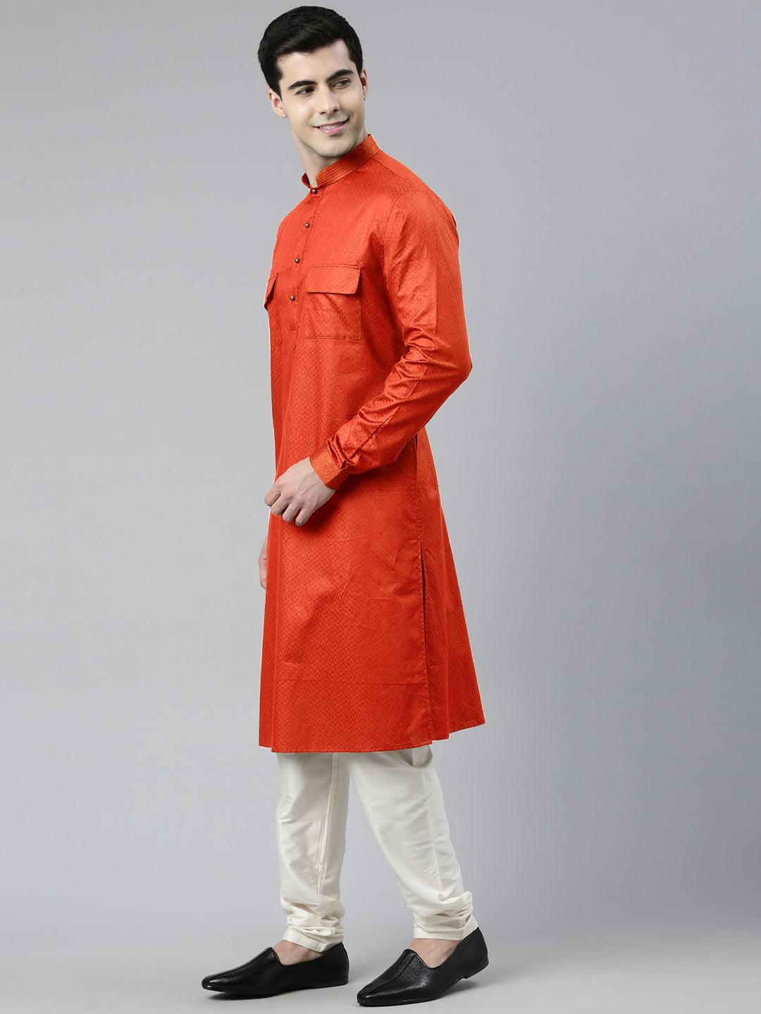 Rustic Cotton Pathani Kurta Set with Patch pocket