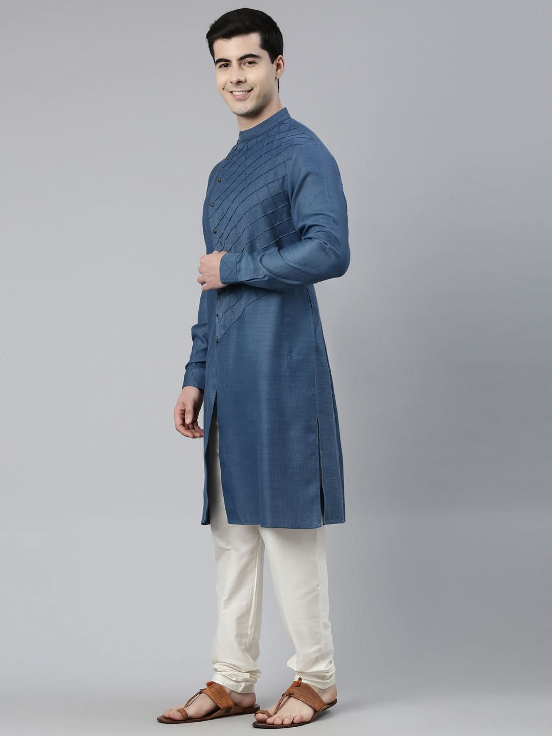 Denim Blue Angrakha Kurta Set