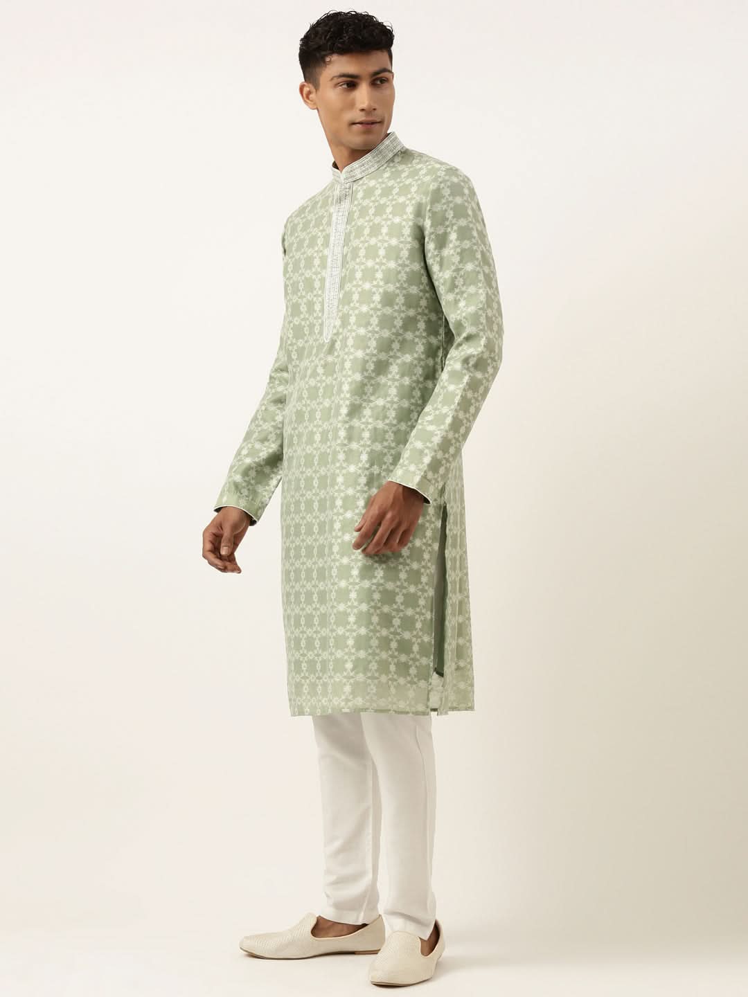 Green Jacquard Silk Kurta Set