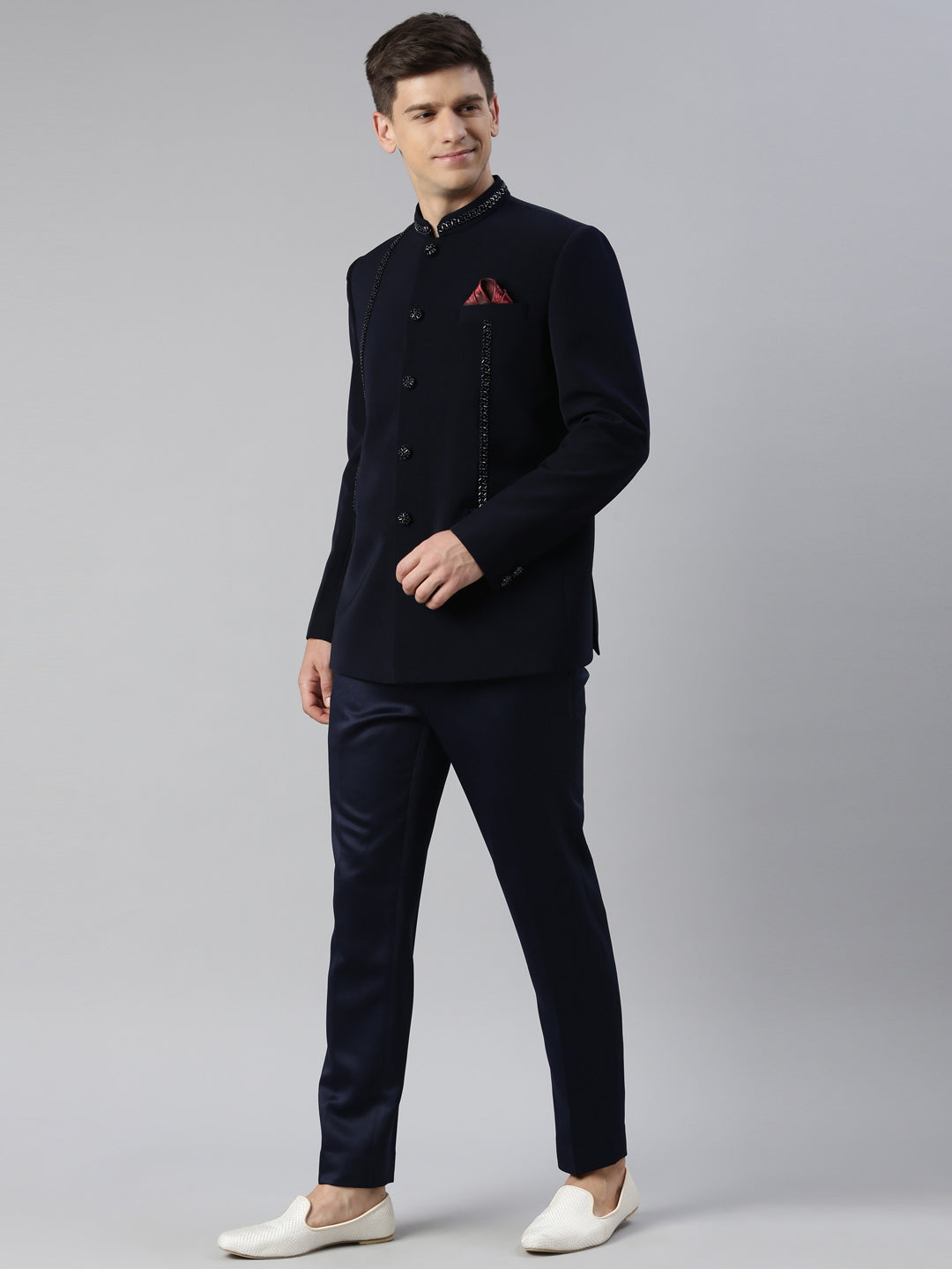 Navy Embroidery Bandhgala