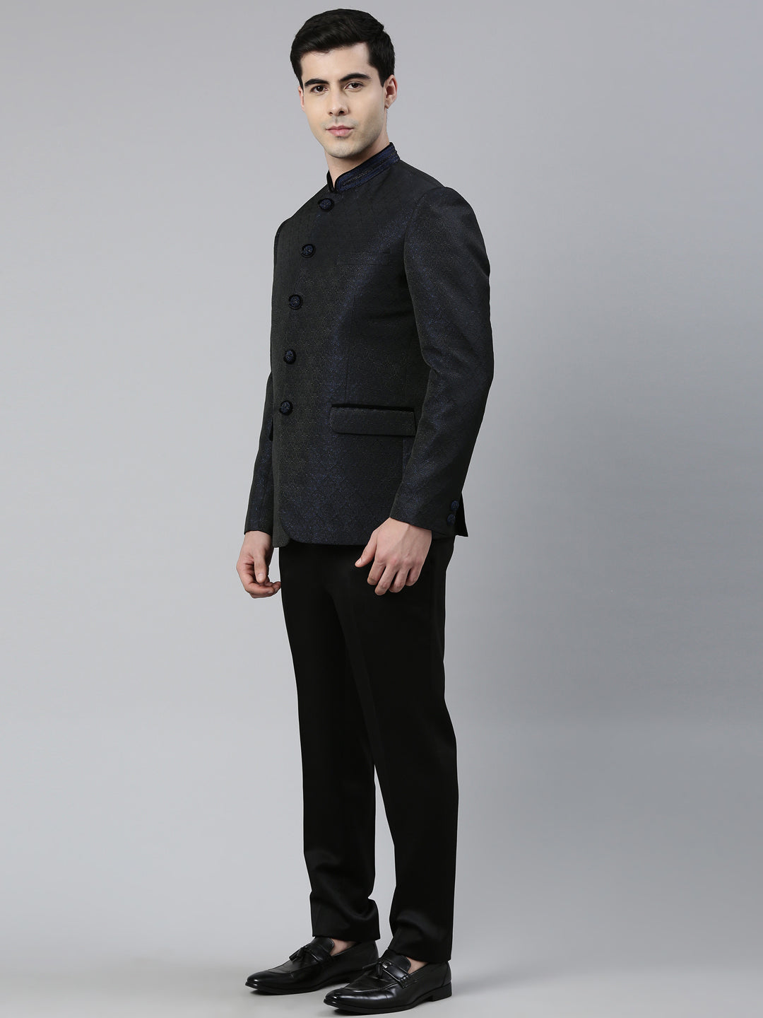 Navy Blue Black Shimmer Bandhgala Set