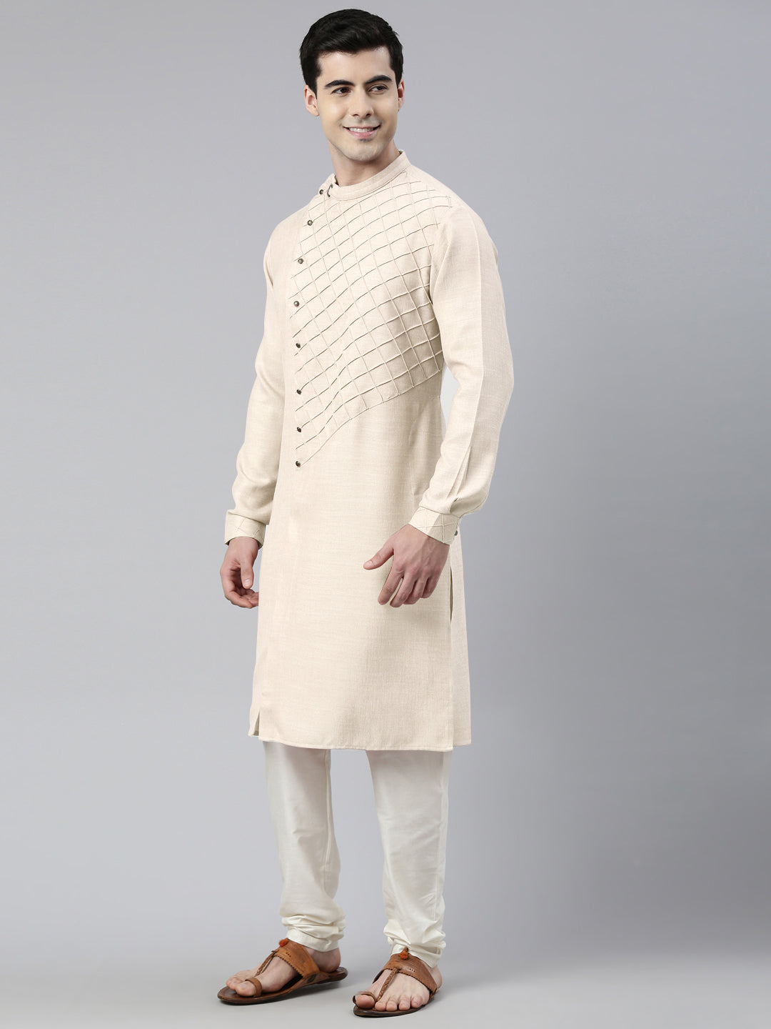 Cream Angrakha Kurta Set