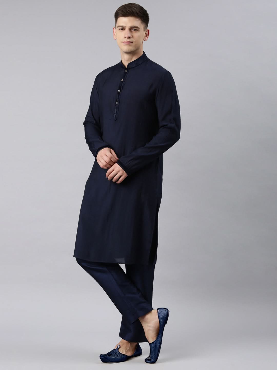 Navy Jacquard Kurta Set