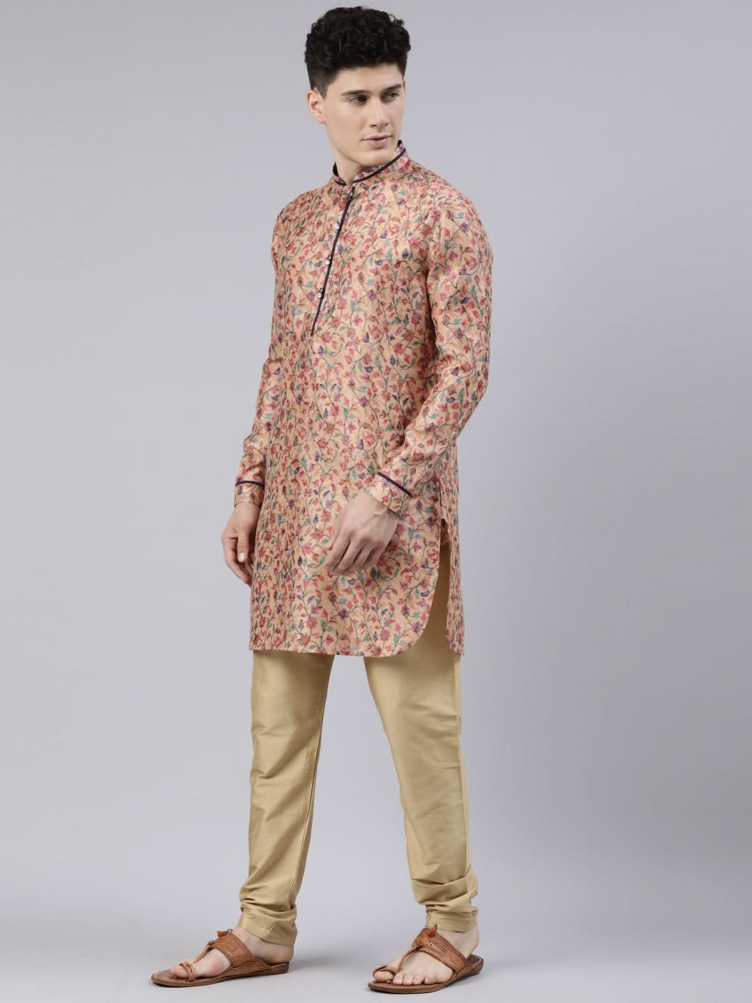 Light Orange Pashmina Printed Kurta Set