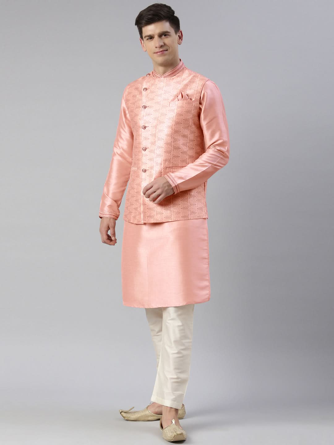 Pink Printed Overlap Jacket Kurta set