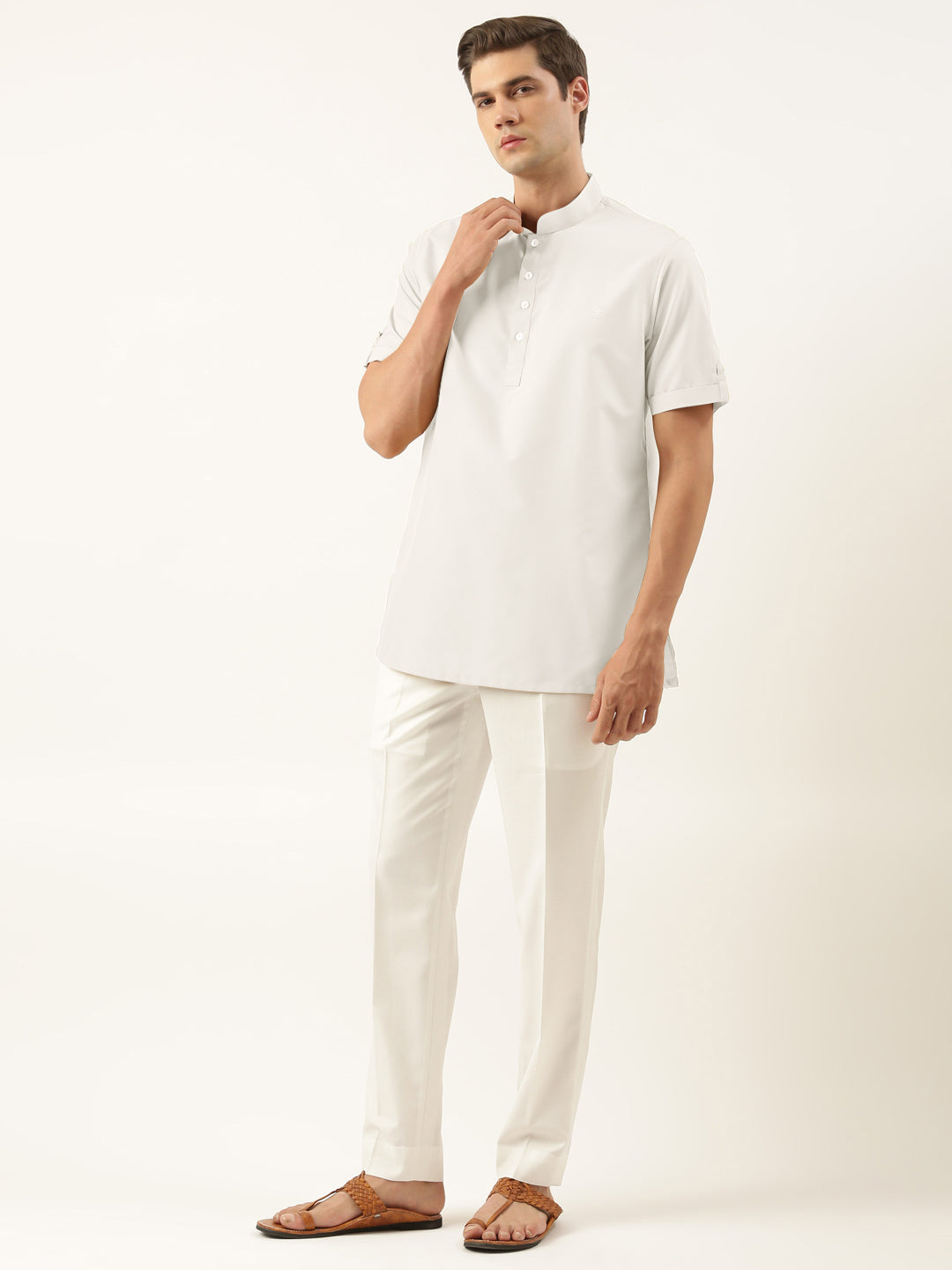 Off White Cotton Short Kurta Set