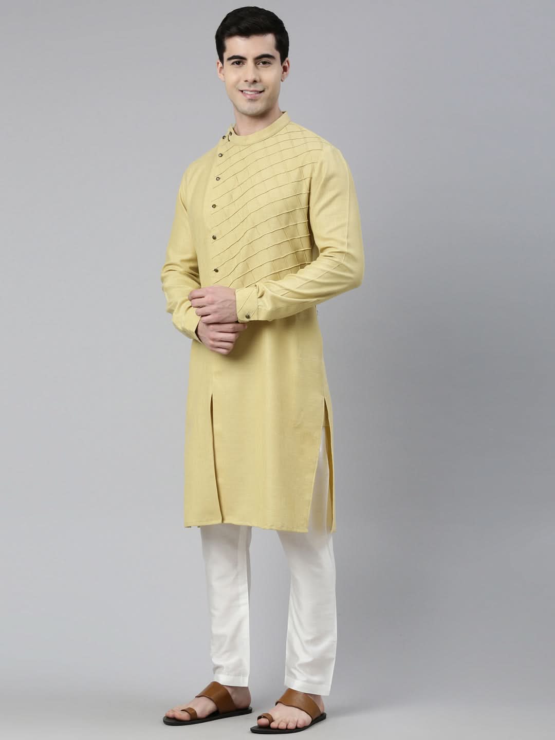 Greenish Yellow Angrakha Kurta Set