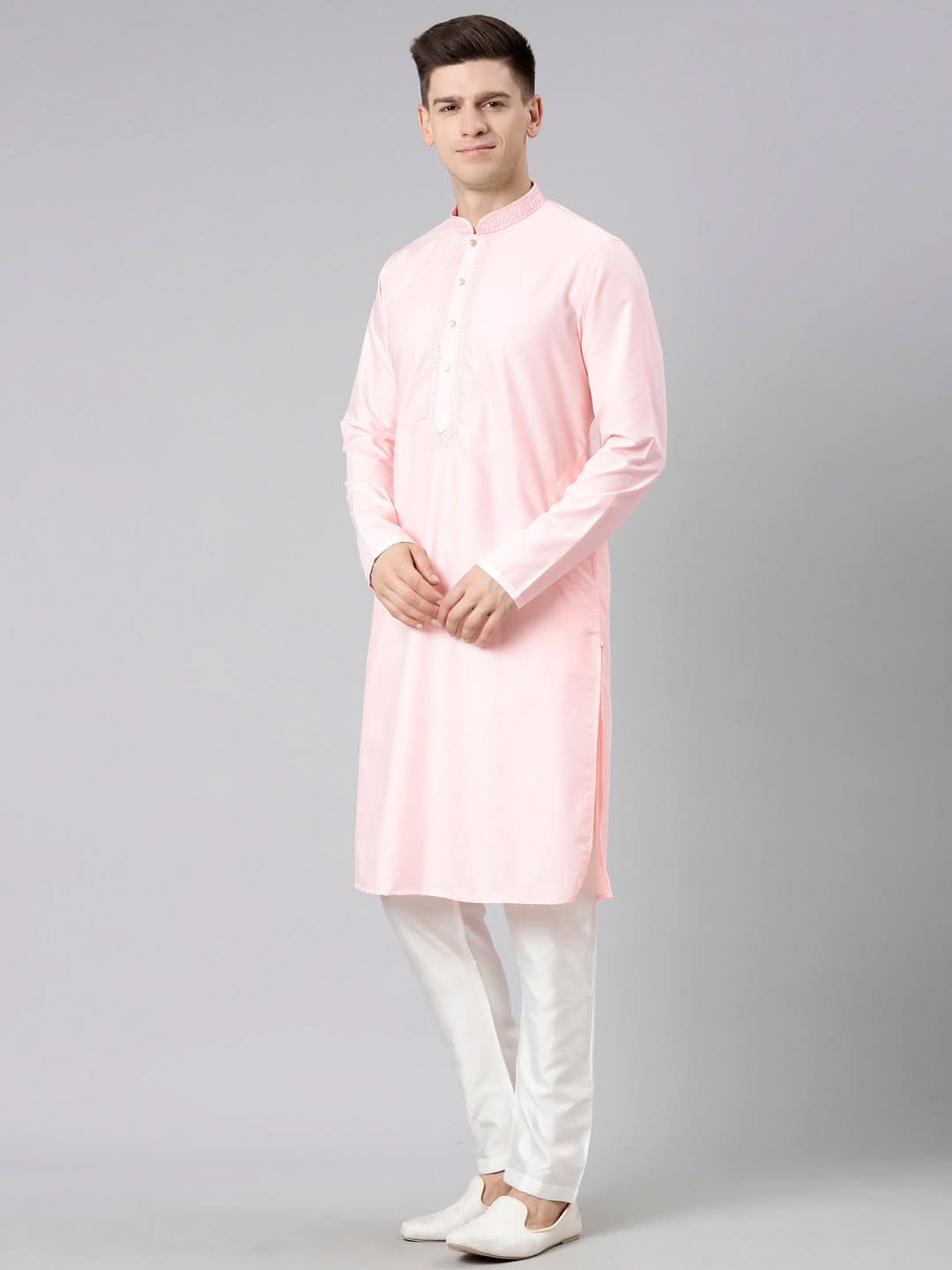 Pink Cotton Dori Embroidery Kurta Set