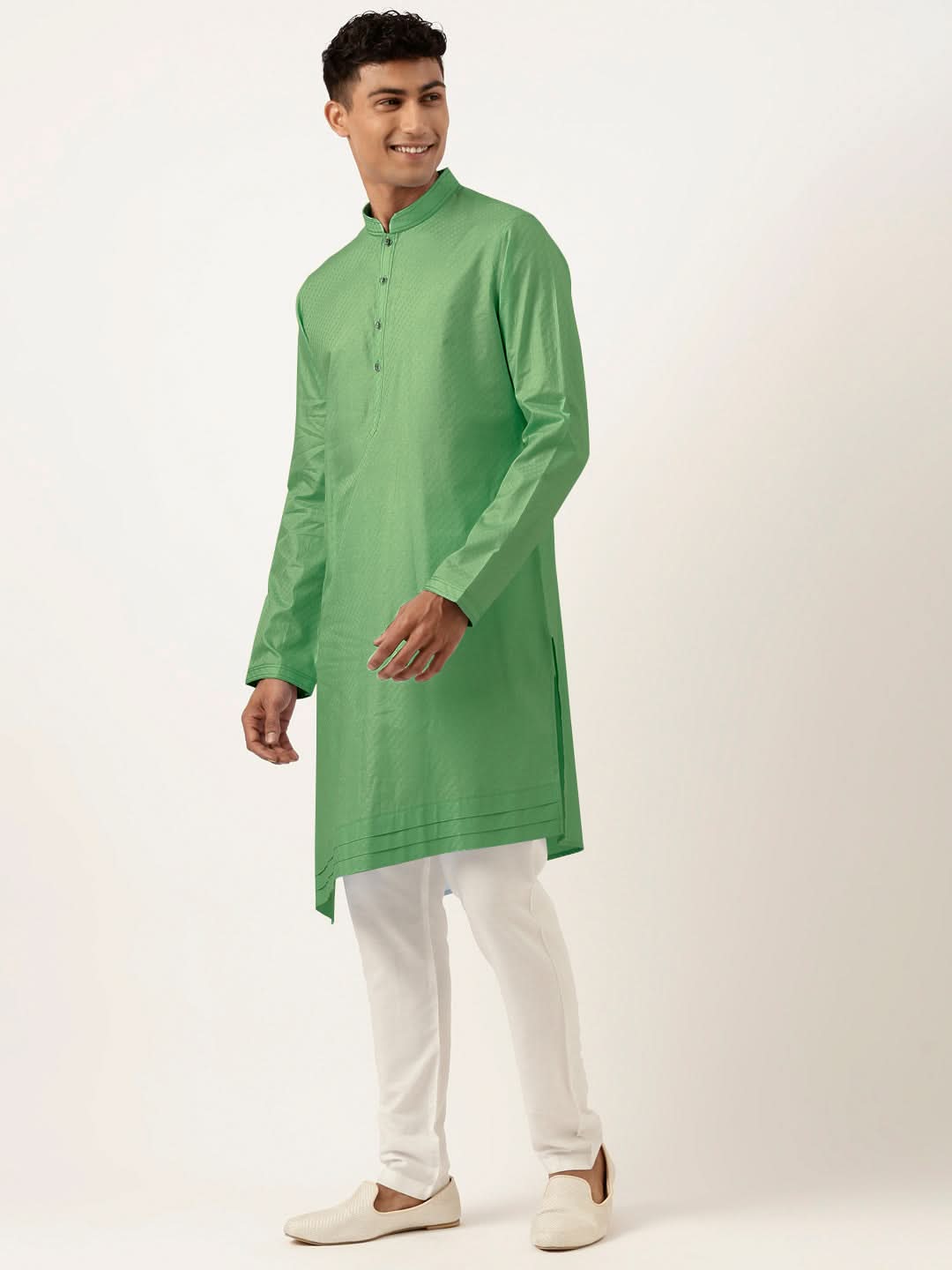 Olive Green Asymmetrical Cotton Kurta Set