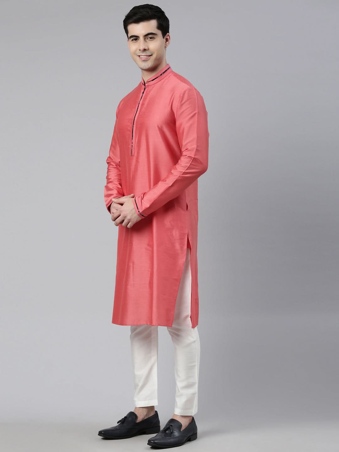 Midnight Blue Velvet Pashmina Printed Jacket With Pink Kurta