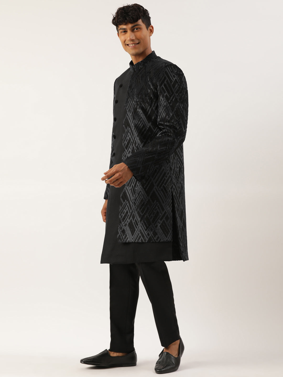 Black Velvet Angrakha Layered Indowestern