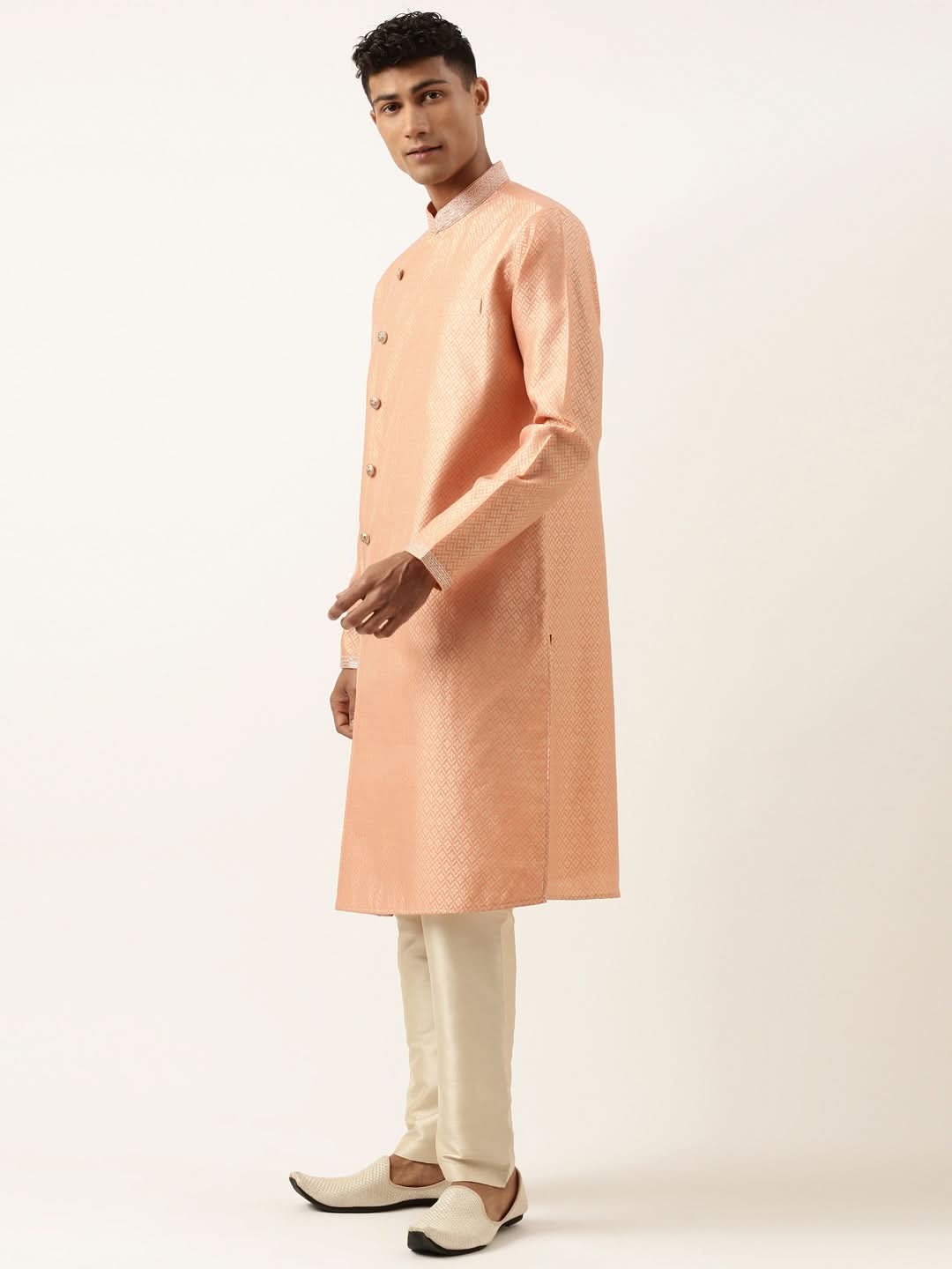 Orange Jacquard Kurta Set