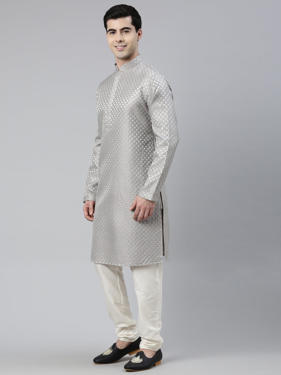 Grey Scallop Premium Self- Design Kurta Set
