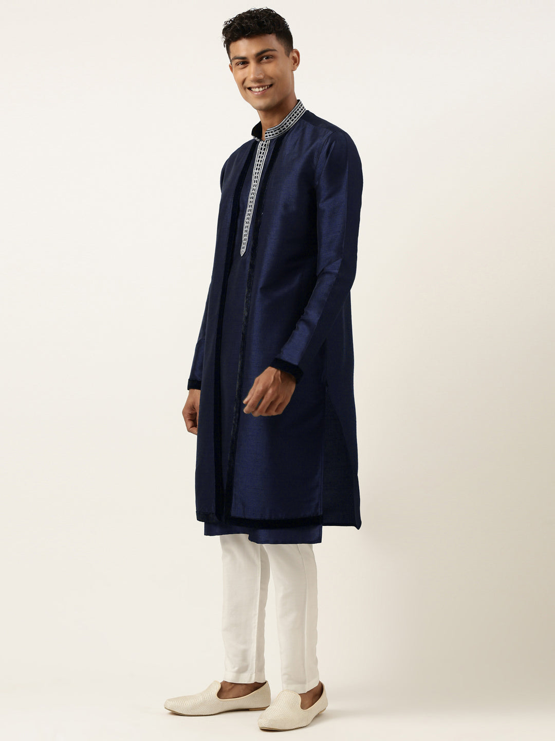 Blue Embroidered Layered Kurta Set