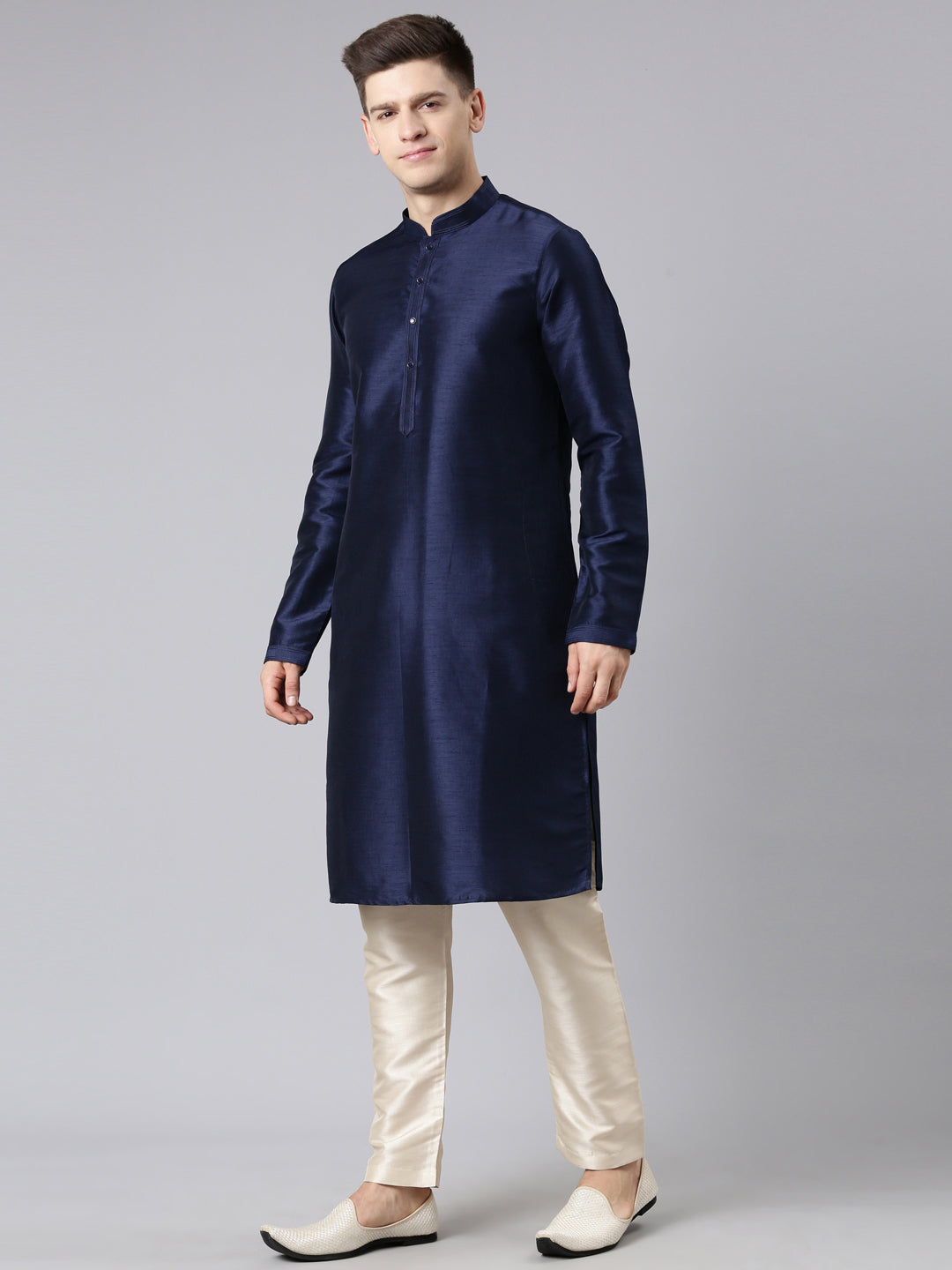 Midnight Blue Banarasi Brocade Jacket with Mid Night Blue Kurta Set