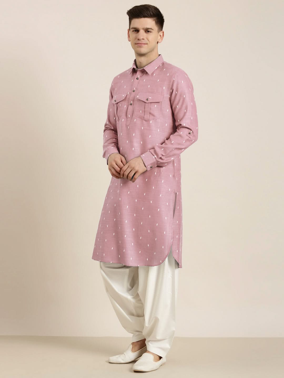 Pink Cotton Pathani With Salwar