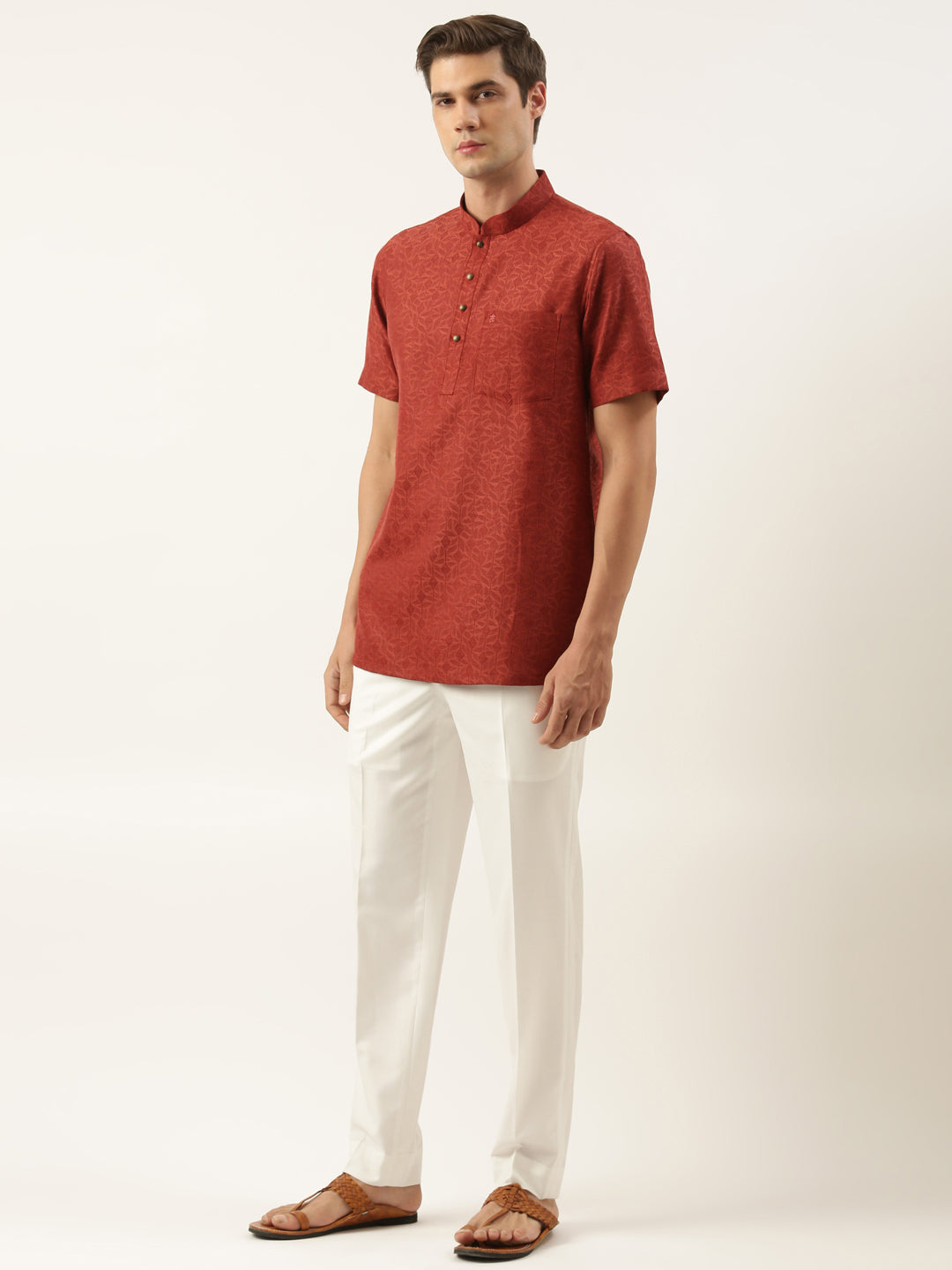 Rust cotton Jacquard Short Kurta