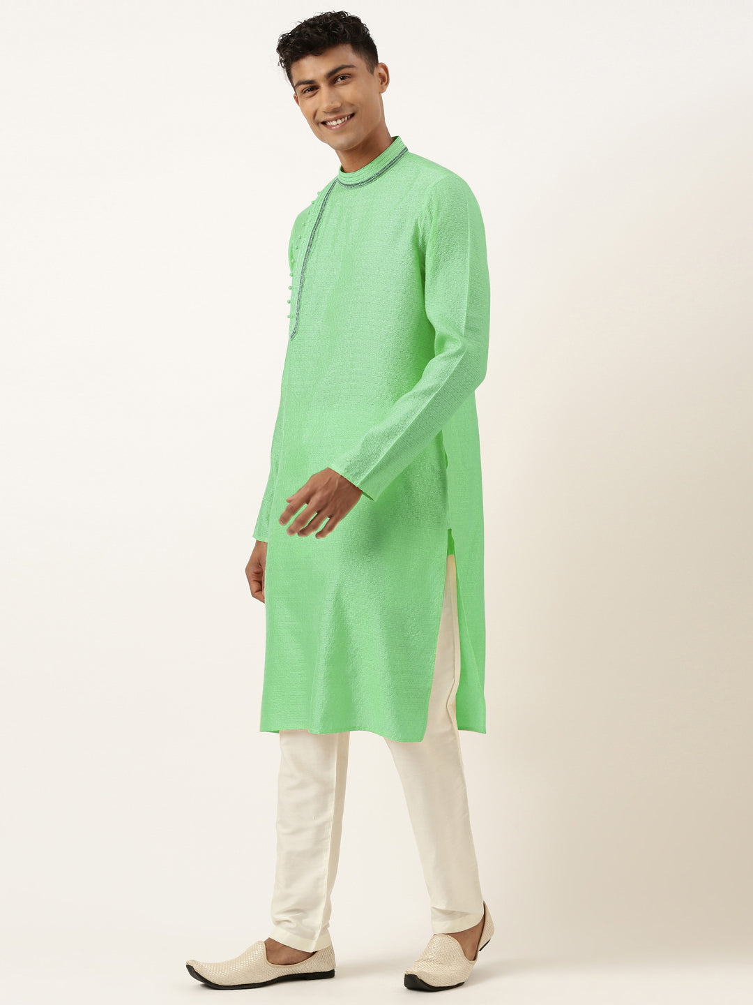 GREEN JACQUARD ANGRAKHA KURTA