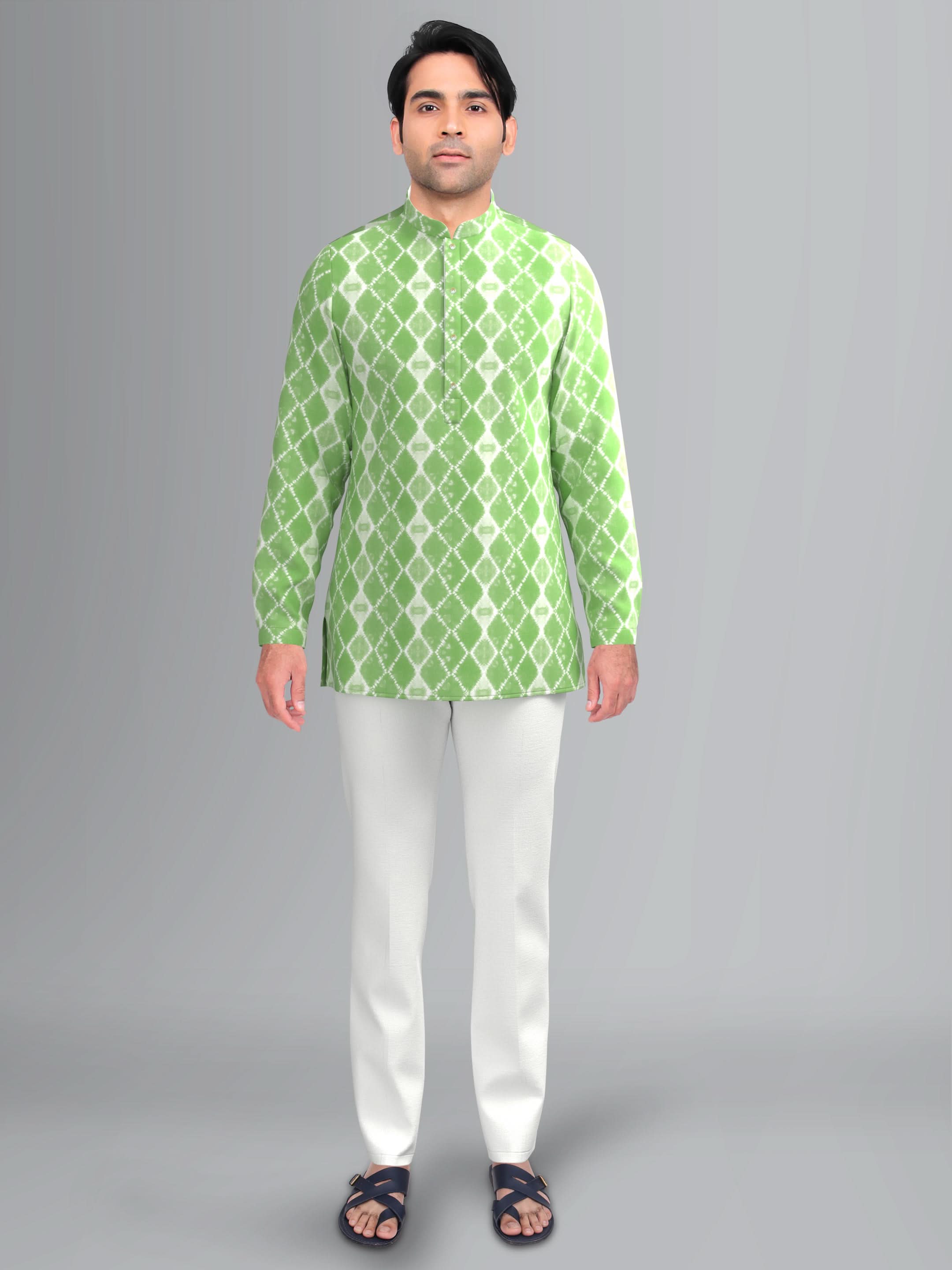 Light Green cotton Tie die short kurta