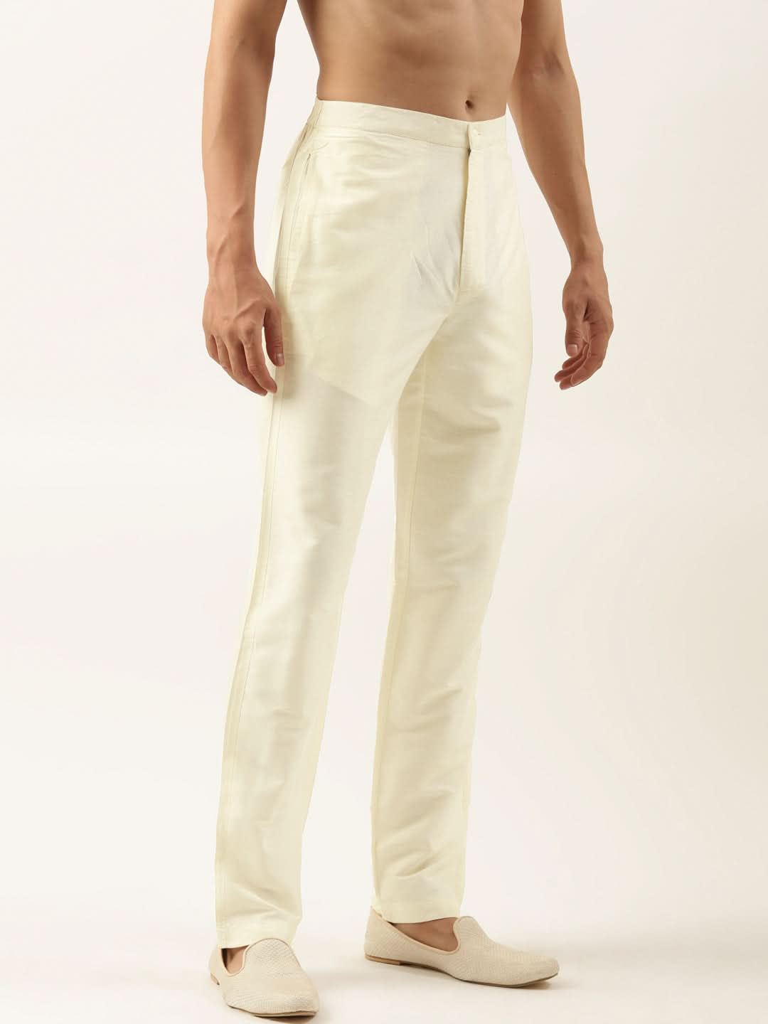 Cream Cotton Silk Pant Pajama