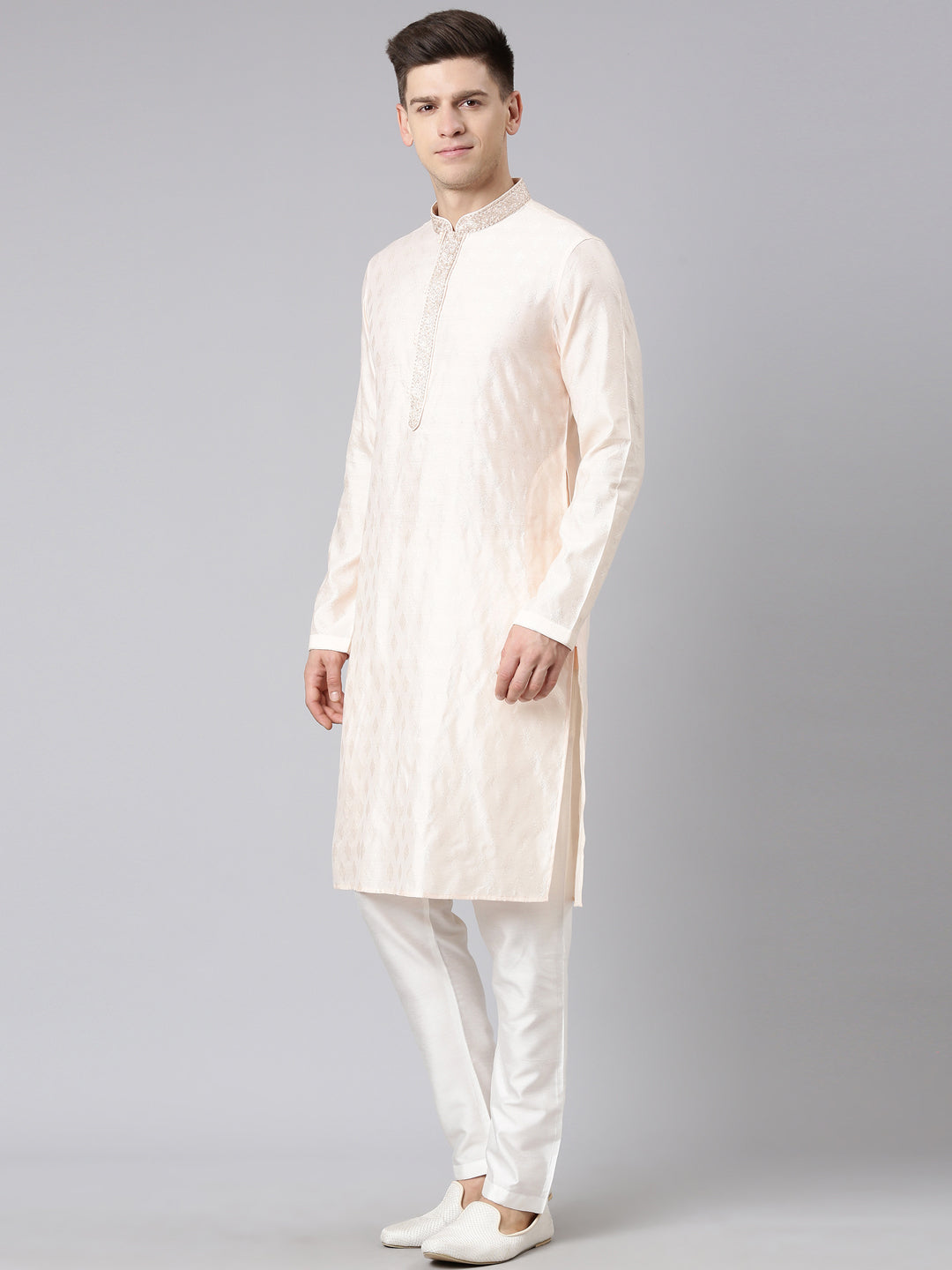 Peach Jacquard Kurta Set