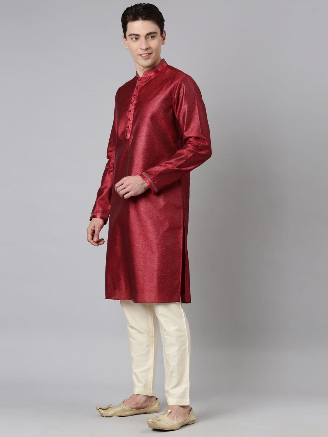 Red Jacquard Kurta Set