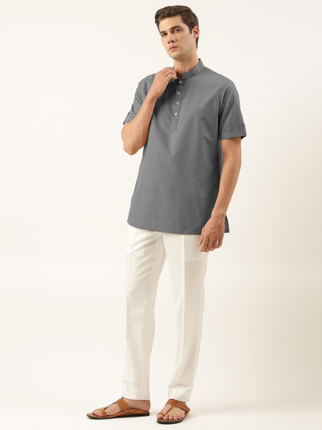 Grey Cotton Short Kurta Set