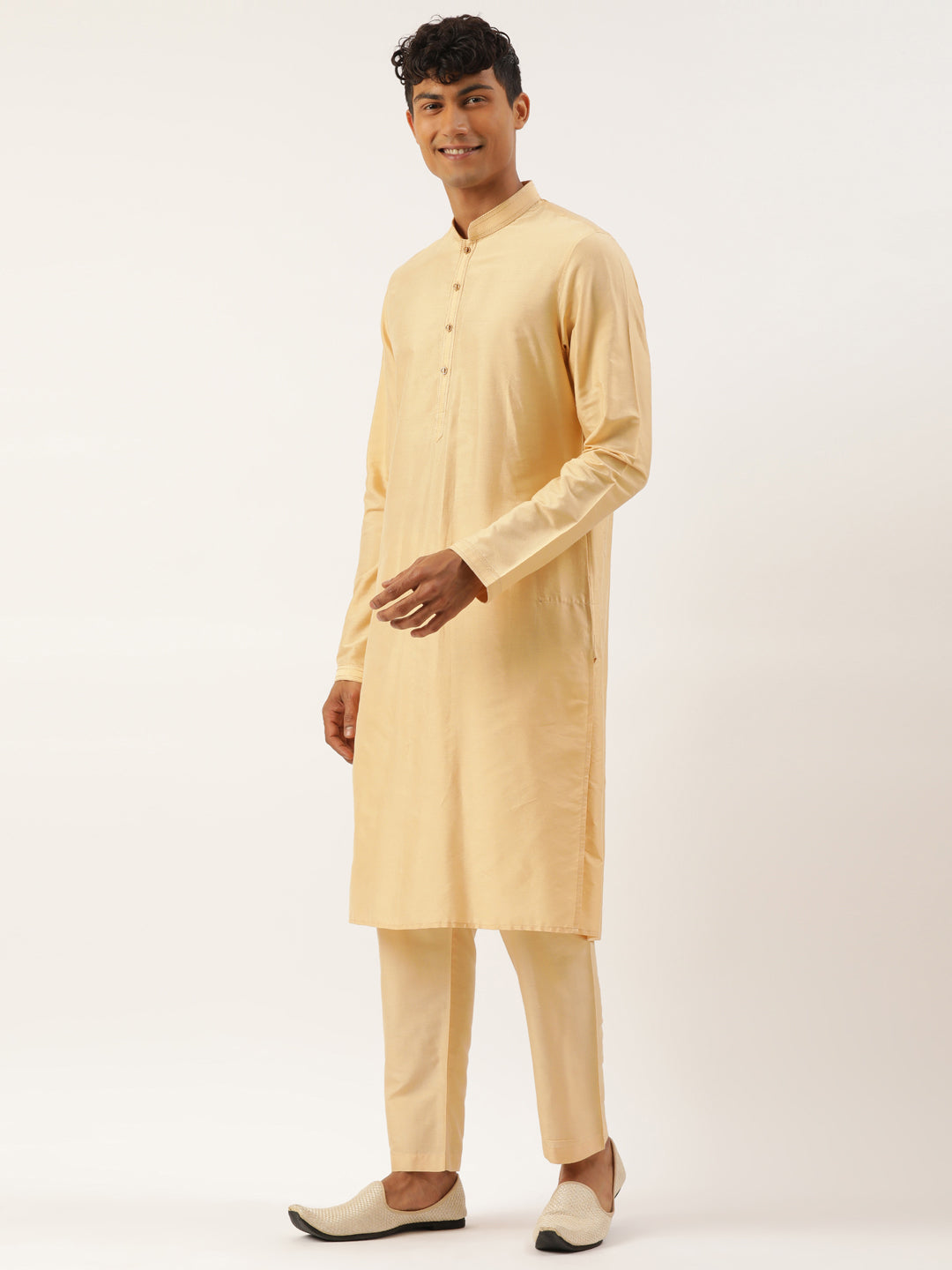 Beige Embroidered jacket kurta set