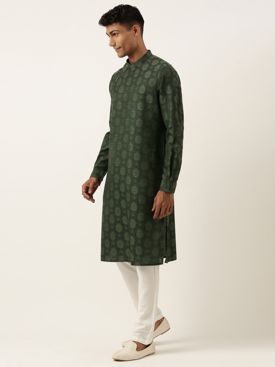 Olive Self design Side Open Kurta Set