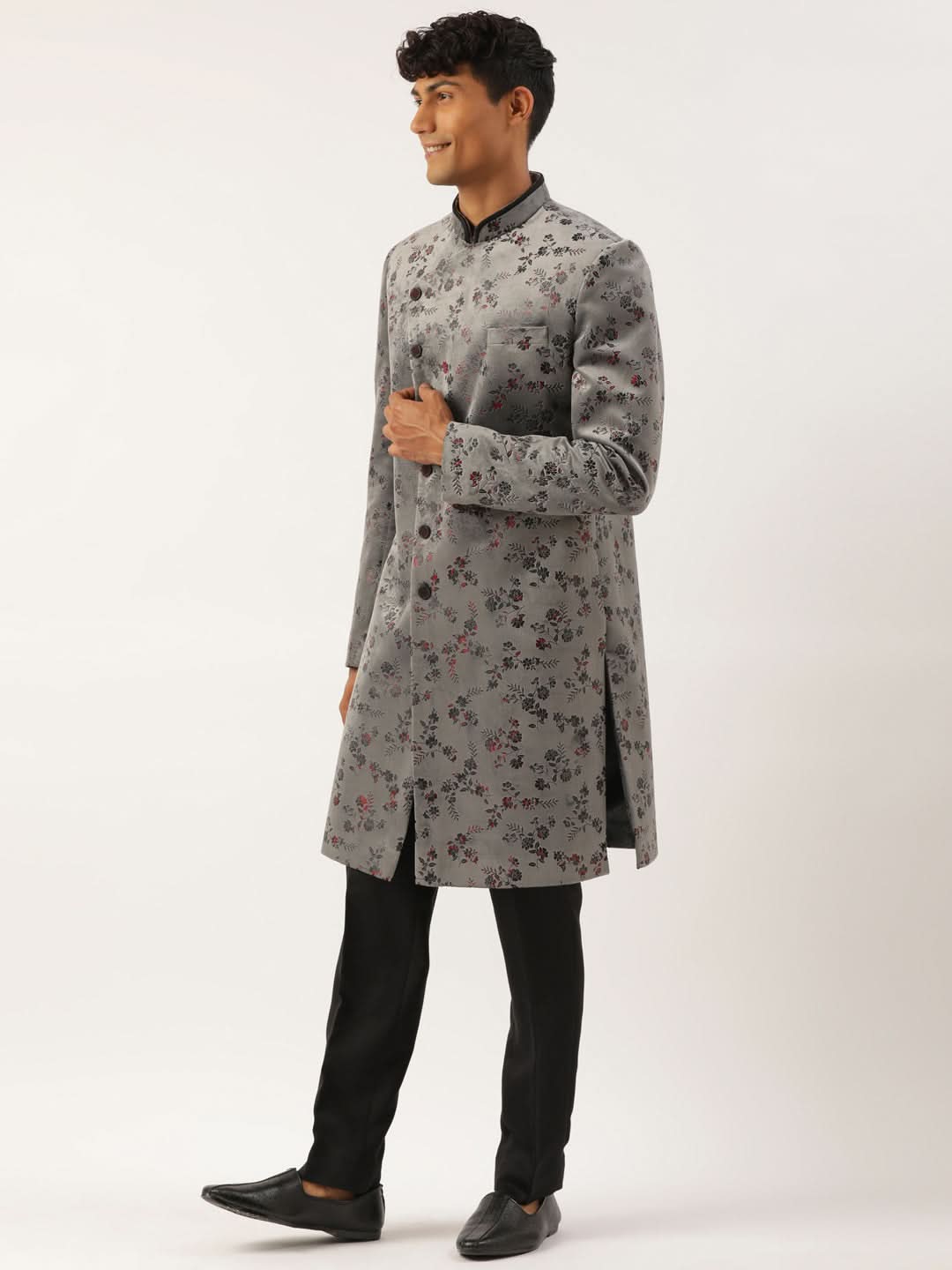 Grey Printed Angrakha Indowestern