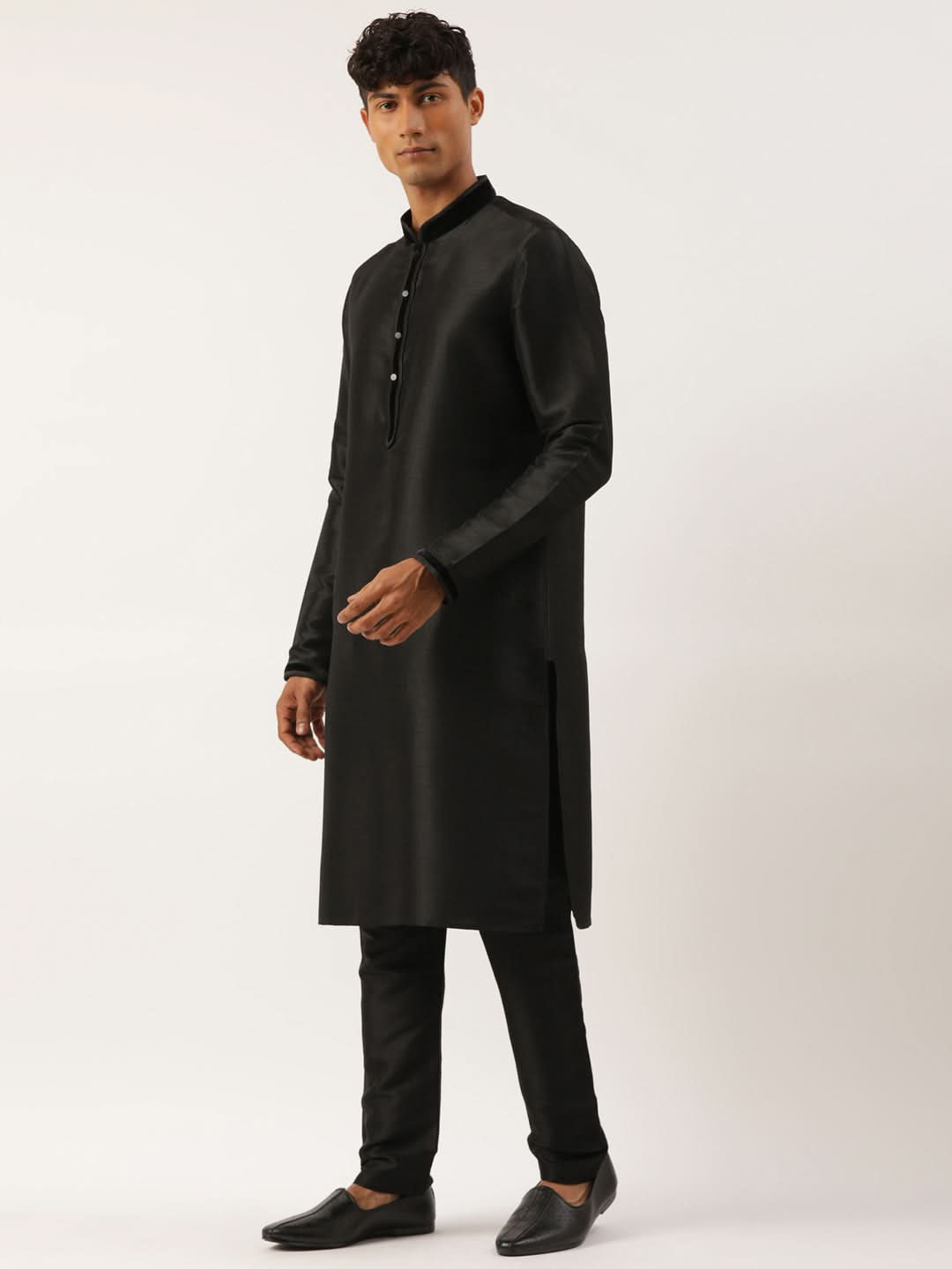 Black Velvet Quilted Jacket Kurta Set