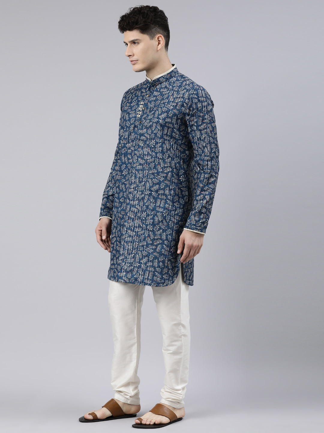 Blue Indigo Leaf Dabu Print Kurta Set