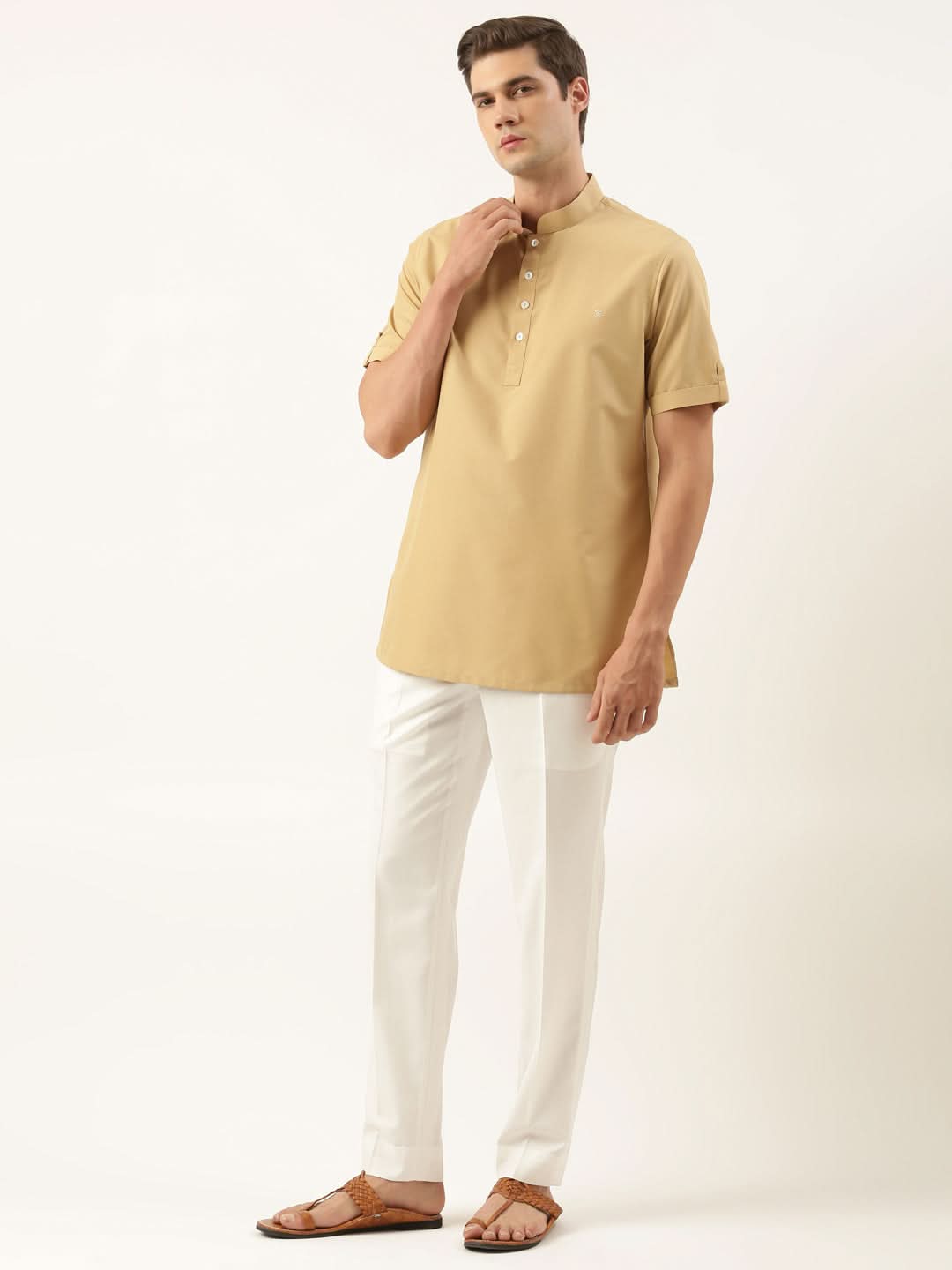 Beige Cotton Short Kurta
