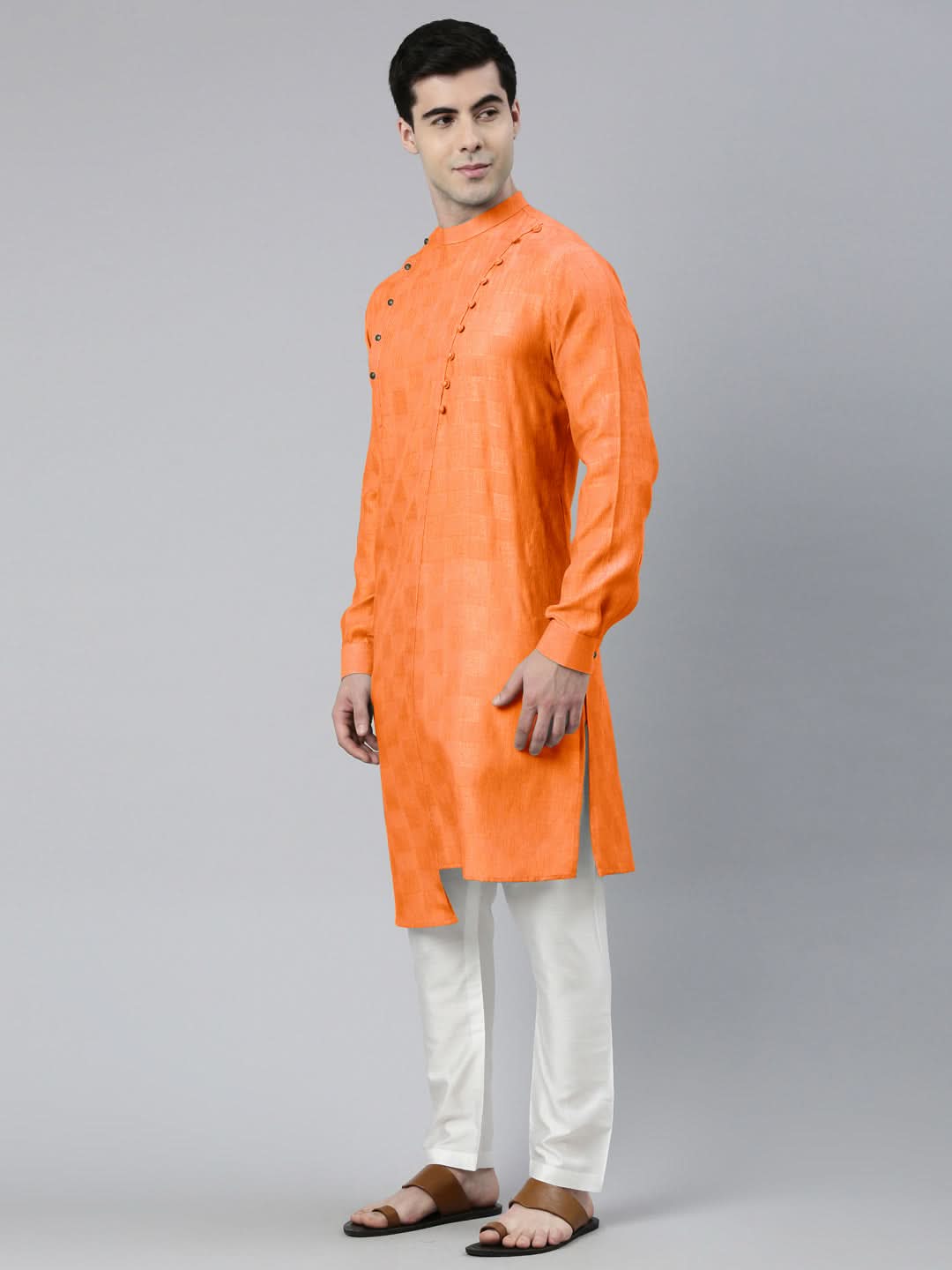 Orange Asymmetrical Kurta Set