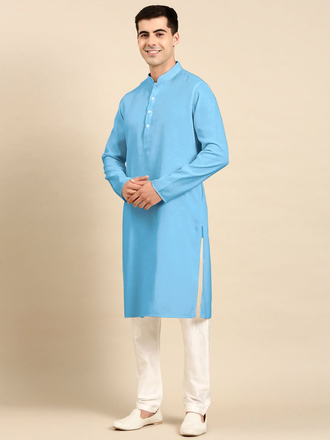 Blue Light Twill Weave Cotton Kurta Set
