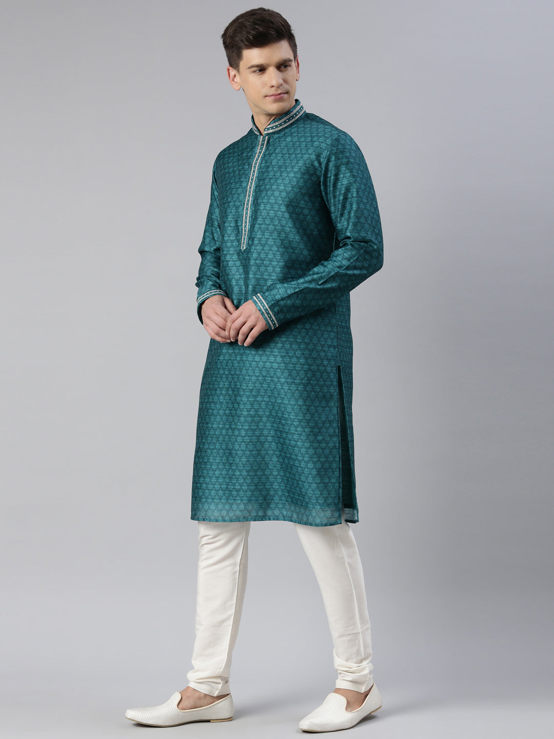 GREEN COTTON PRINTED KURTA SET