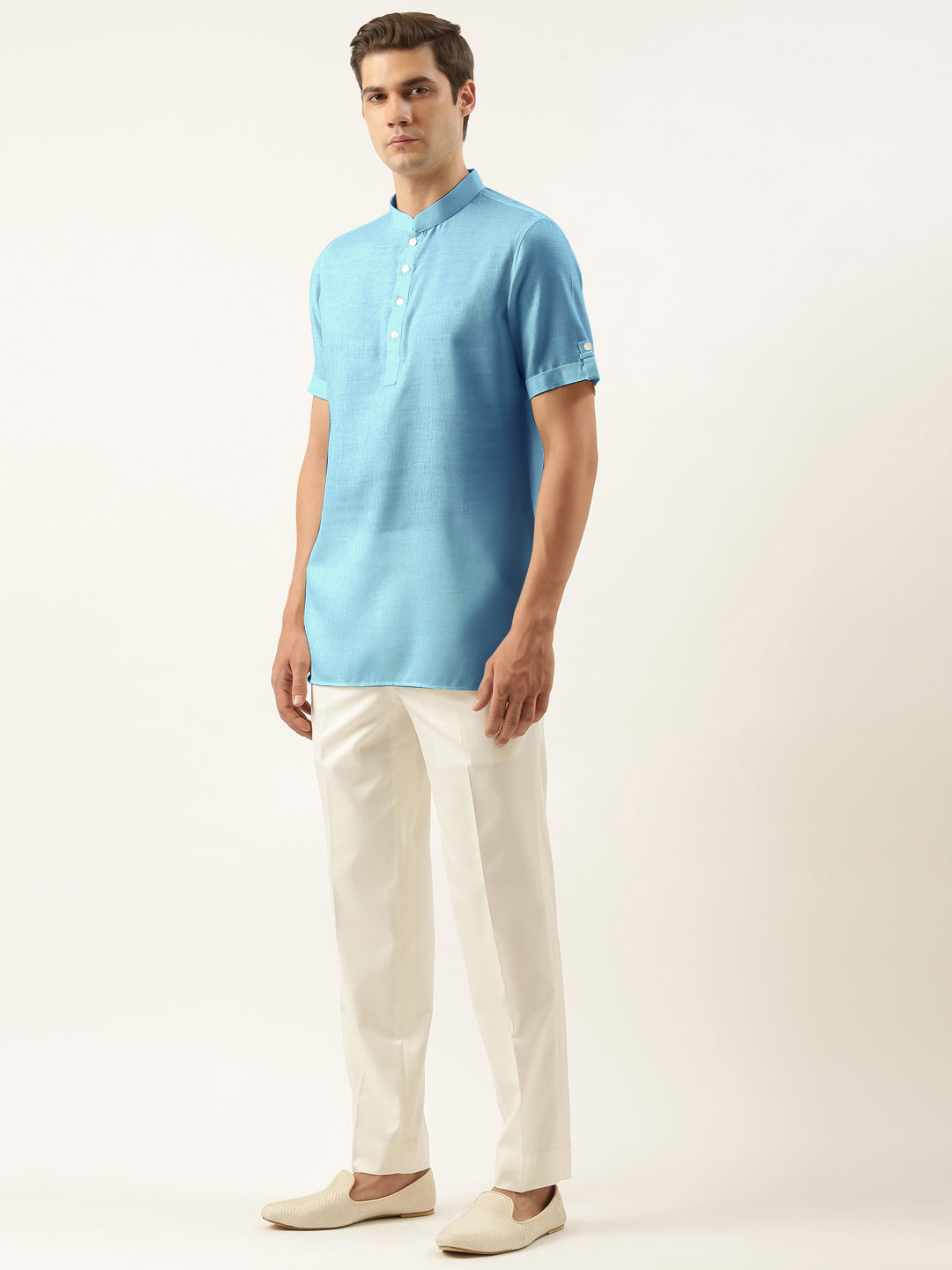 Light Blue Cotton Short Kurta Set