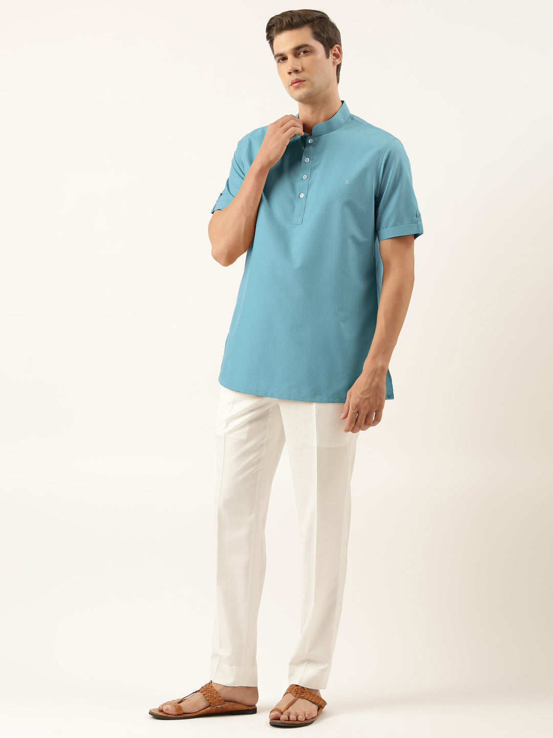Teal Cotton Short Kurta Set