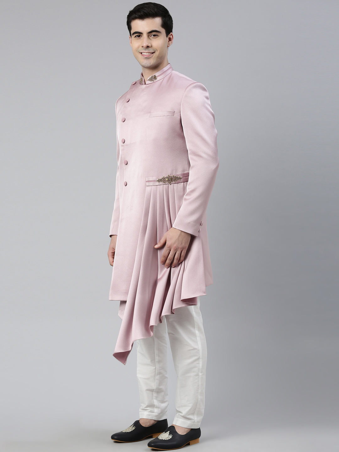 Old Rose Draped Indo Western Set