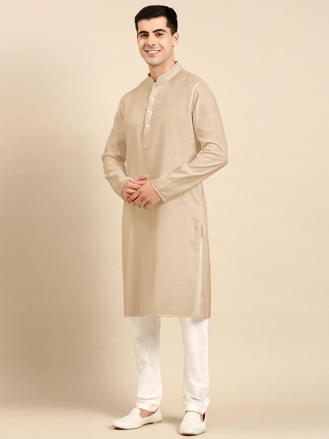 Beige Twill Weave Cotton Kurta Set