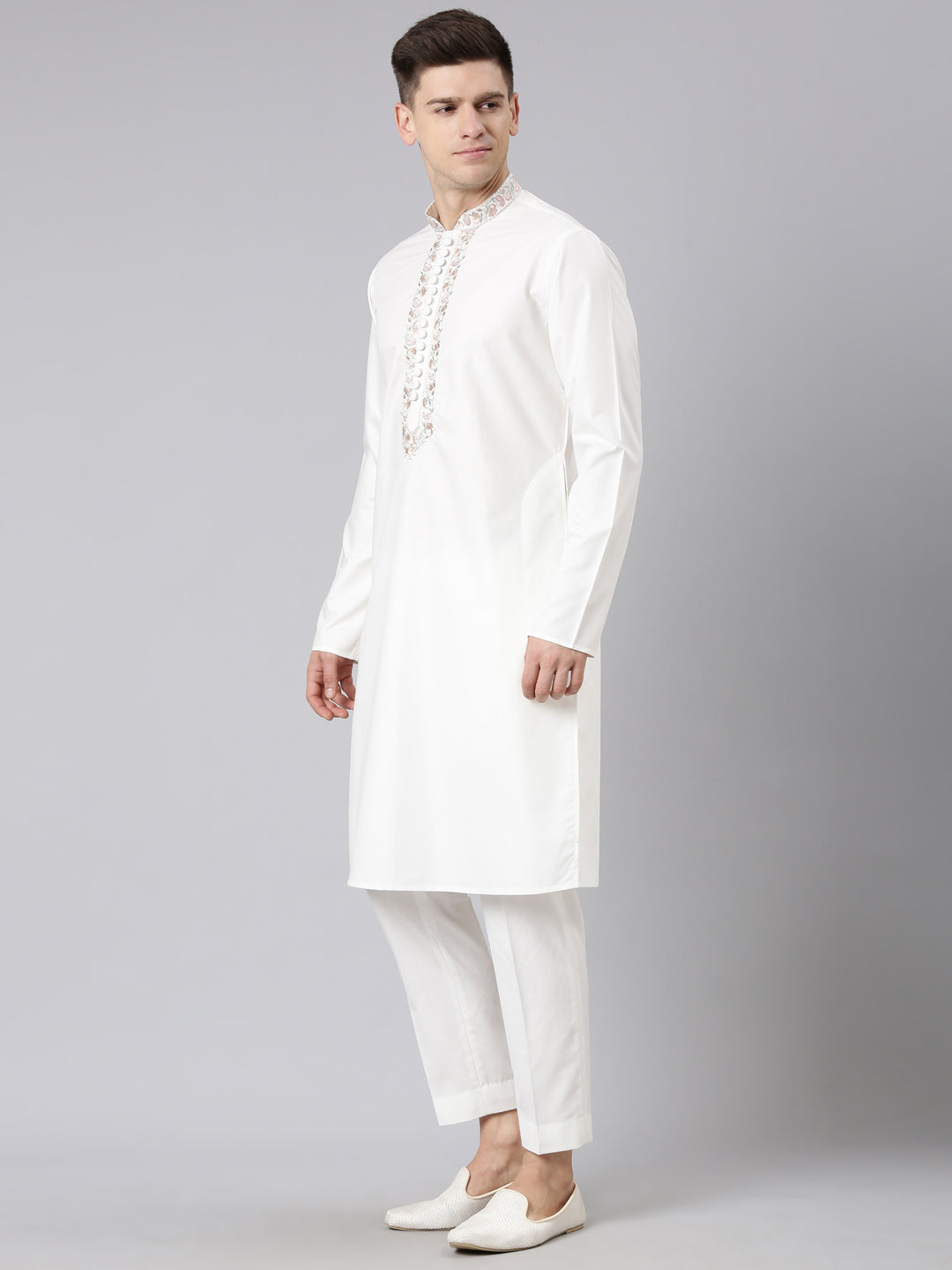 Off White Embroidered Kurta Set