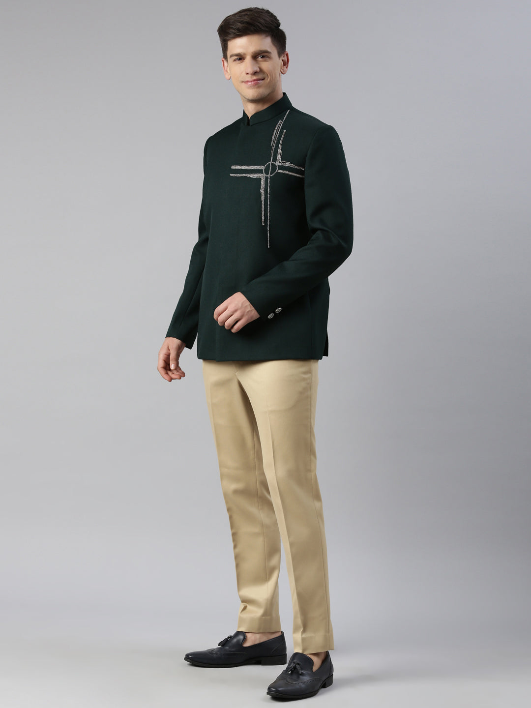 Bottle Green Embroidered Bandhgala