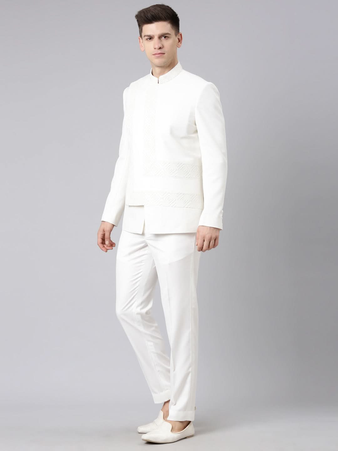 Offwhite Angrakha Geometrical Bandhgala